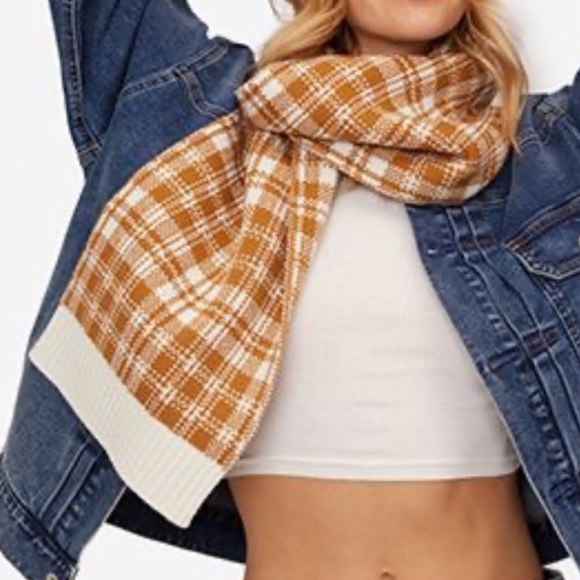 TIMBERLAND Buffalo Plaid Soft Wheat Scarf Womens 10” x 68” - Picture 1 of 7